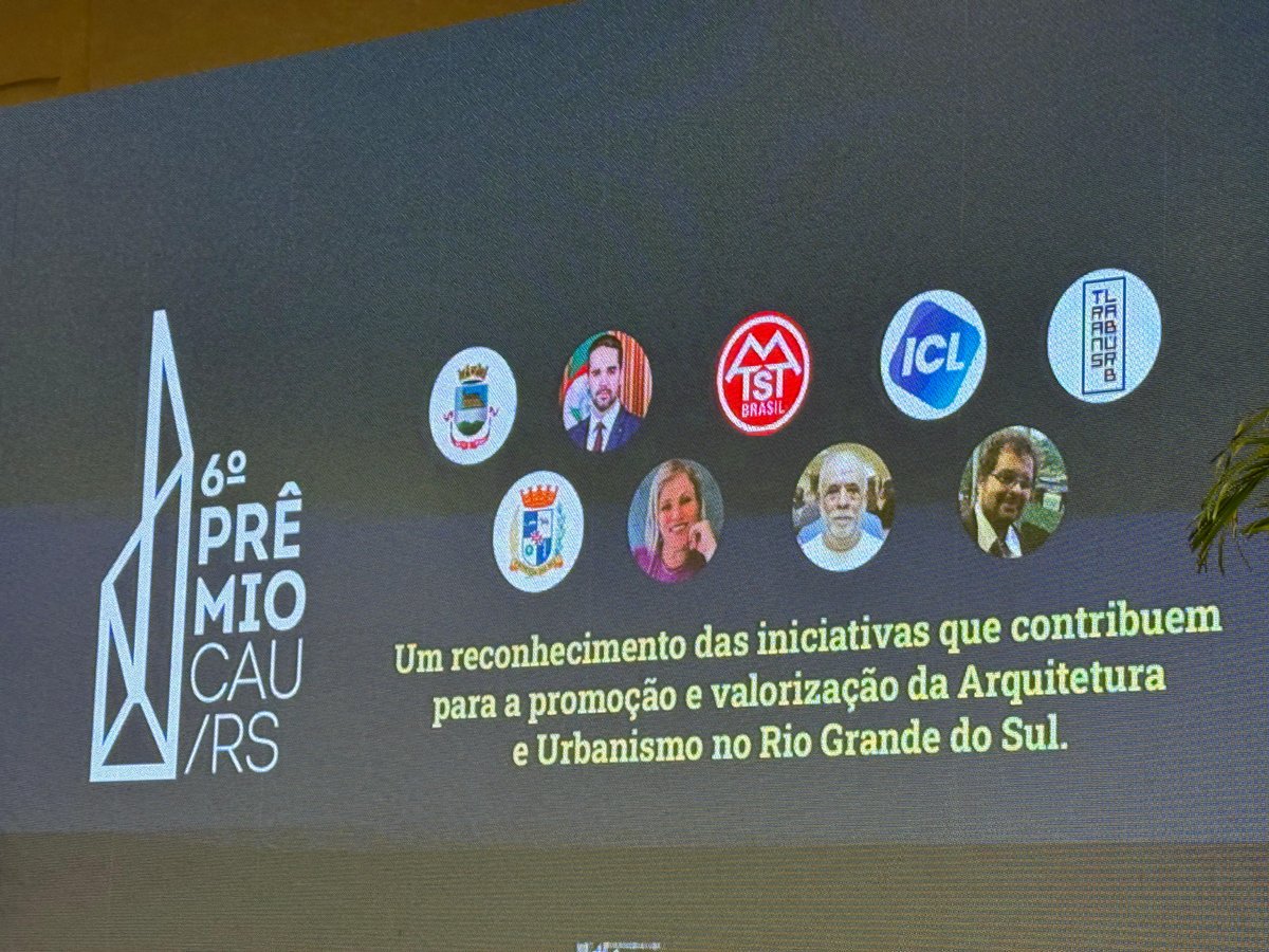 Tela de apresentação do 6º Prêmio CAU/RS, que reconheceu o Parque Panela do Candal entre as melhores iniciativas de arquitetura e urbanismo do estado.